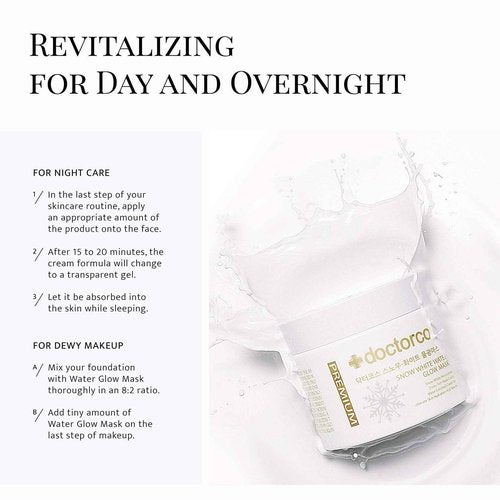 DOCTORCOS Snow White Water Glow Mask Cream | Moisturizing Sheet Free Sleeping Pack (2 Original + Brush)