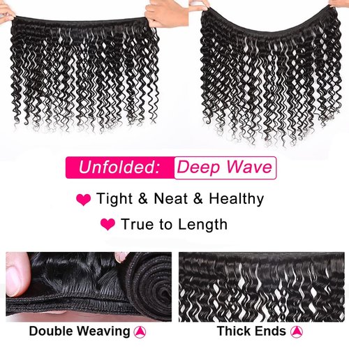 Flyzhuim Deep Wave Bundles Human Hair 16 18 20inch Brazilian Virgin Hair Deep Wave Human Hair Bundles Natural Black Wet And Wavy Deep Wave Curly Bundles 300G