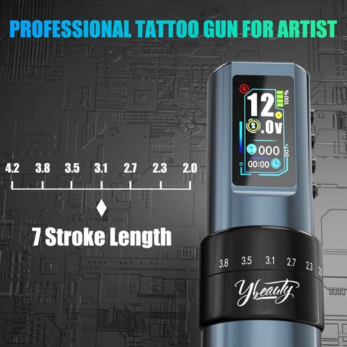 Tattoo Gun Kit for Professionals, Wireless Tattoo Pen Machine Set with 7 Strokes Length, 2pcs 1,600 mAh Battery for Artists Tattoos Supply (black-machine)
