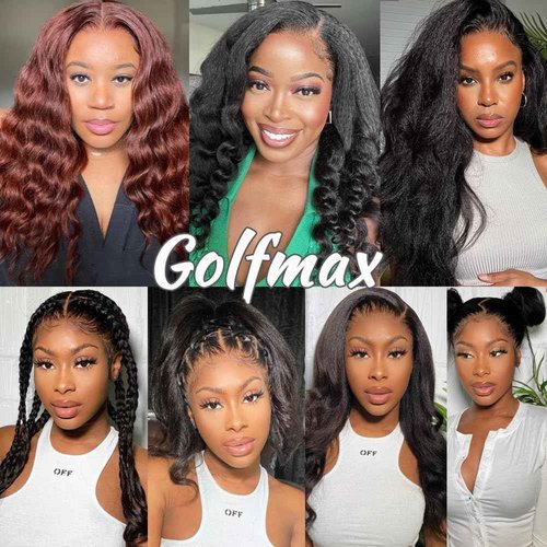 GOLFMAX 22 Inch Yaki Straight Lace Front Wigs Human Hair Wigs 13x4 Transparent Lace Front Human Hair Wig Pre Plucked Kinky Straight Human Hair Lace Frontal Wigs
