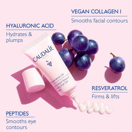 Caudalie Resveratrol-Lift Firming Depuffing Eye Gel Cream with Peptides, Hyaluronic Acid, and Vegan Collagen I - 15 mL