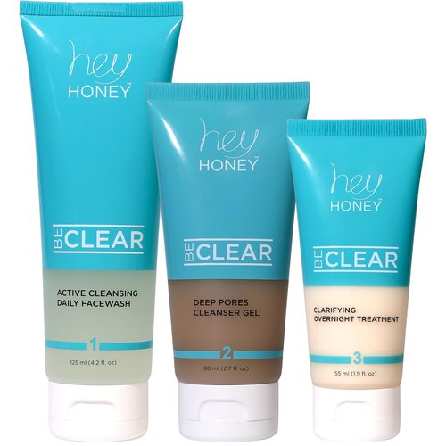 Hey Honey BE CLEAR Acne Skincare Routine: Daily Facewash, Deep Pore Cleanser & Clarifying Overnight Treatment | Natural Formula with Propolis, Squalane & Honey Fights Blemishes, Balances Oily Skin.