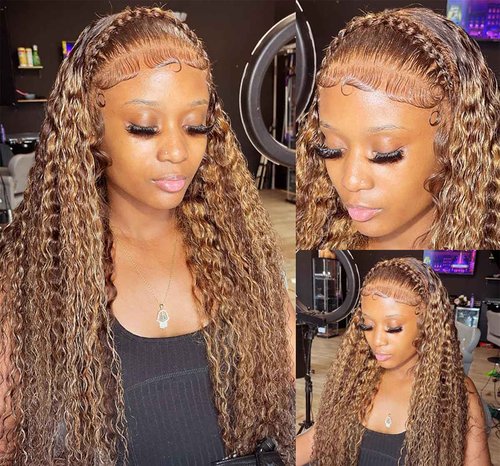 Tascal Highlight 13x6 Lace Front Wigs Human Hair Honey Blonde Ombre Deep Wave Lace Front Wigs Human Hair for Black Women 180% Density (26 Inch)