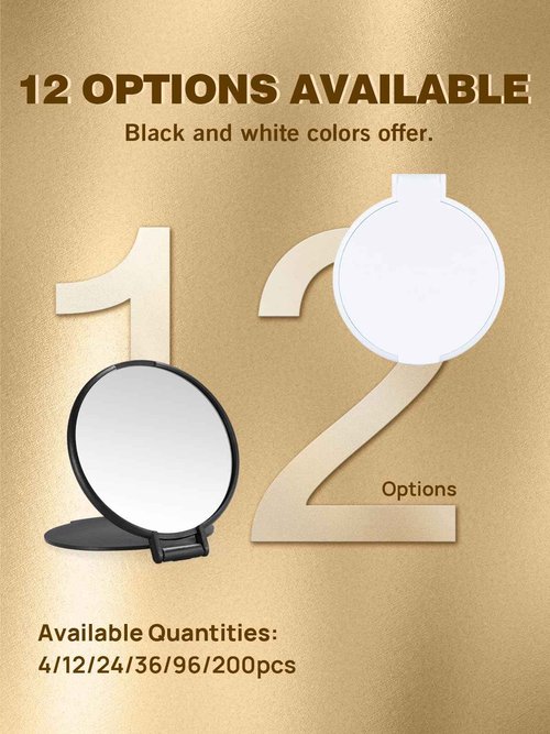 Qislee Compact Mirror Bulk, Round Makeup Mirror for Purse, Set of 96 (Black)