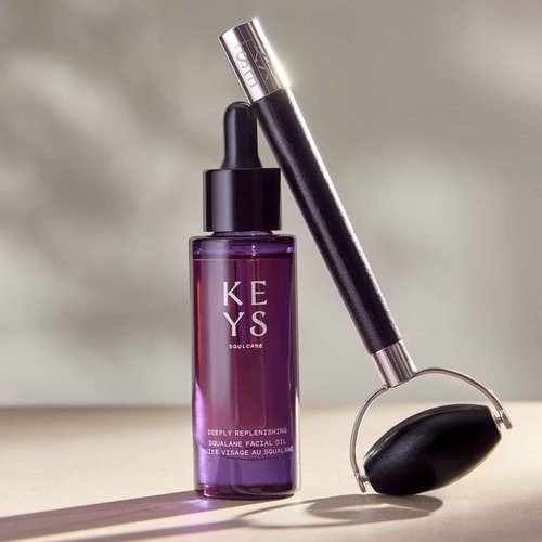 Keys Soulcare Facial Massage Bundle, Includes Deeply Replenishing Squalane Oil & Obsidian Roller, Hydrates for Glowing, Energized & Revitalized Skin