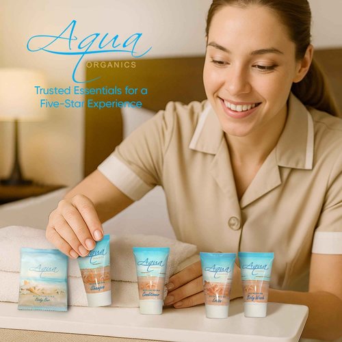Aqua Organics Hotel Soaps & Toiletries Bulk Set | 1-Shoppe Amenities Kit | 1oz Shampoo & Conditioner, Body Wash, Lotion, 1oz Bar Soap | Travel Size | 75 Pieces