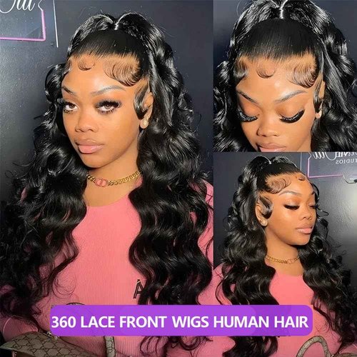 daparo 360 Body Wave Lace Front Wigs Human Hair Drawstring HD Lace Front Wigs Human Hair 180 Density Hidden Strap Glueless Full Lace Frontal Wig for Women 24 Inch