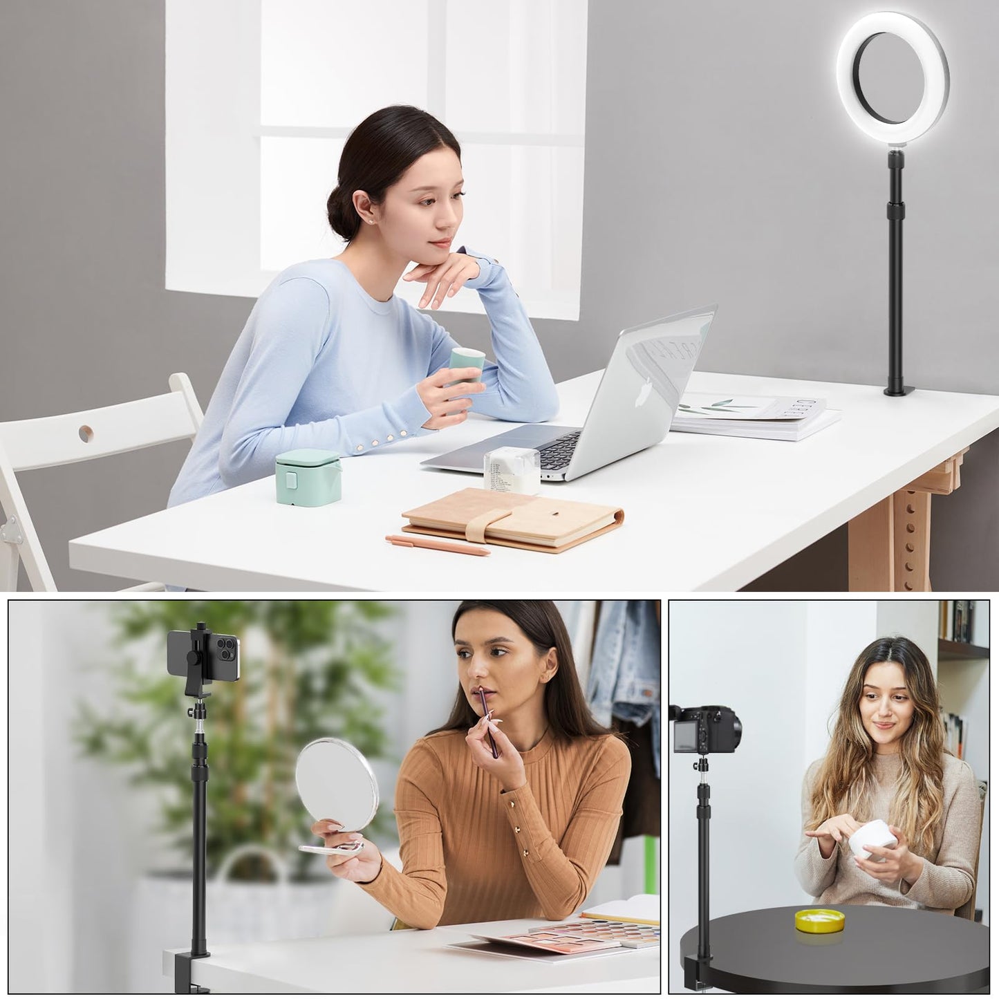 2 Pack Camera Desk Mount with 1/4" 3/8" Screws Ball Head Camera,17-41" Desk Camera Mount, Adjustable Aluminum Desktop Light Stand, for DSLR Camera, Ring Light