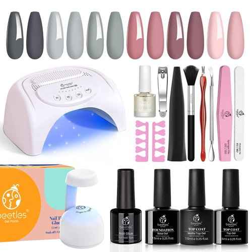 Beetles Nail Tips and Glue Gel Nail Kit, 2 In 1 Nail Gel and Base Gel with 500Pcs Coffin Nails and Innovative UV LED Lamp Easy DIY Fast Nail Extension Set, 48W LED Nail Lamp 6 Colors Starter Kit