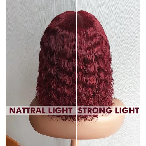 Realloves 12 Inch 99J Burgundy Deep Wave Curly Bob Wig for Black Women 180% Density Human Hair 13x4 HD Lace Front Wigs