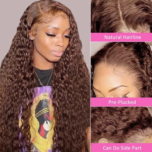 Odir Water Wave 5x5 Lace Closure Glueless Wigs Human Hair 26 Inch Reddish Brown 180% Density Brazilian Hair Wet and Wavy HD Lace Closure Wigs Curly Lace Front Wigs Pre Plucked with Baby Hair