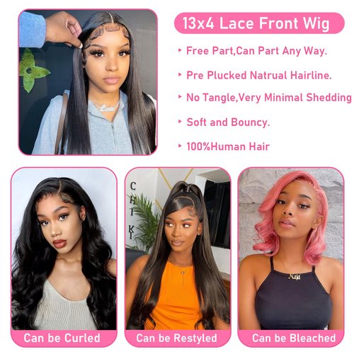 Lace Front Wigs Human Hair 13x4 Transparent Straight Lace Frontal Human Hair Wigs for Woman Pre Plucked with Baby Hair Natural Black Glueless Brazilian Virgin Human Hair Wig (20inch)
