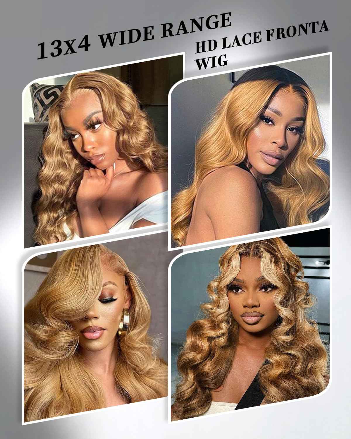 Honey Blonde Lace Front Wigs Human Hair 13x4 HD Transparent Lace Frontal Wigs Body Wave Colored 27 Honey Brown Wavy Wig Pre-Plucked Hairline 180% Density 20 inch