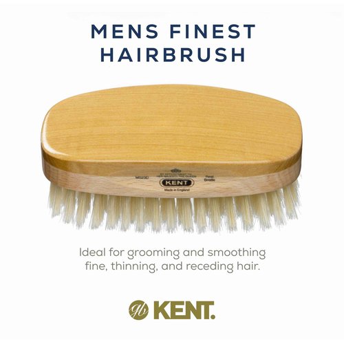 Kent MS23D Finest Men's Military Style Hair Brush - Satin and Beechwood Travel Size Base, Soft Pure White Natural Boar Bristle Ideal for Fine or Thinning Hair and Sensitive Scalps. Beard brush
