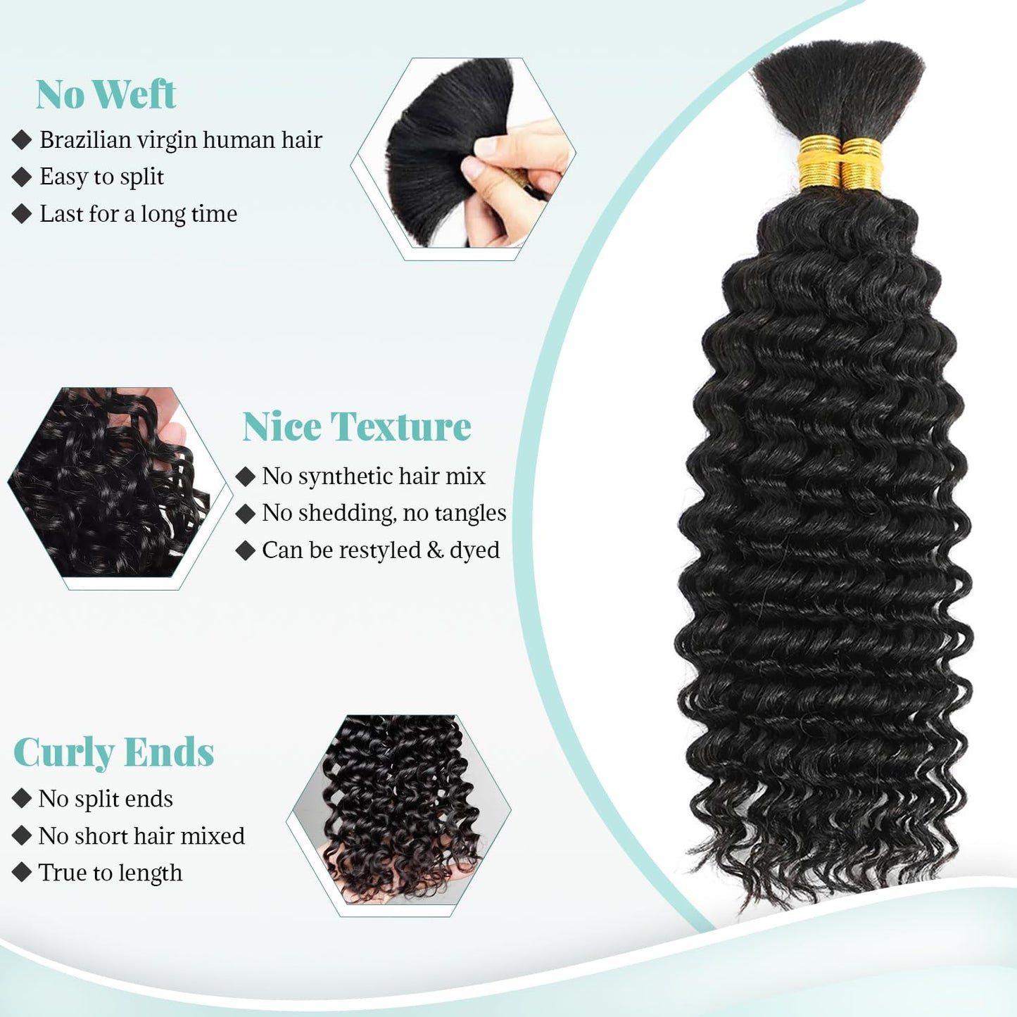 Human Braiding Hair for Crochet Boho Braids Water Wave Bulk Human Hair for Braiding Knotless 28 Inch 100G Natural Color No Weft Curly Wet and Wavy Micro Braiding Extensions