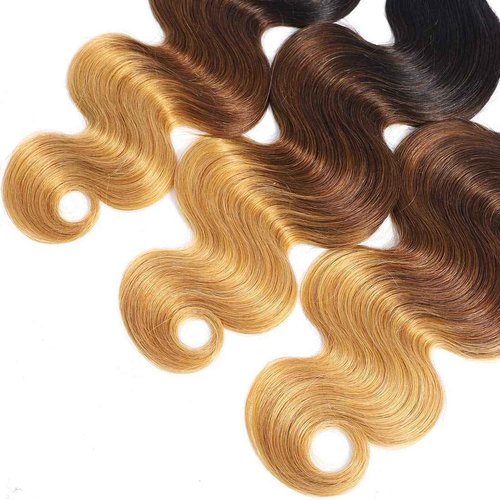 Ombre Human Hair Bundles 1b/4/27 Three Tone Brazilian Ombre Body Wave 3 Bundles 14 16 18inch 100% Unprocessed Virgin Human Hair Bundles Weaves Extensions for Women