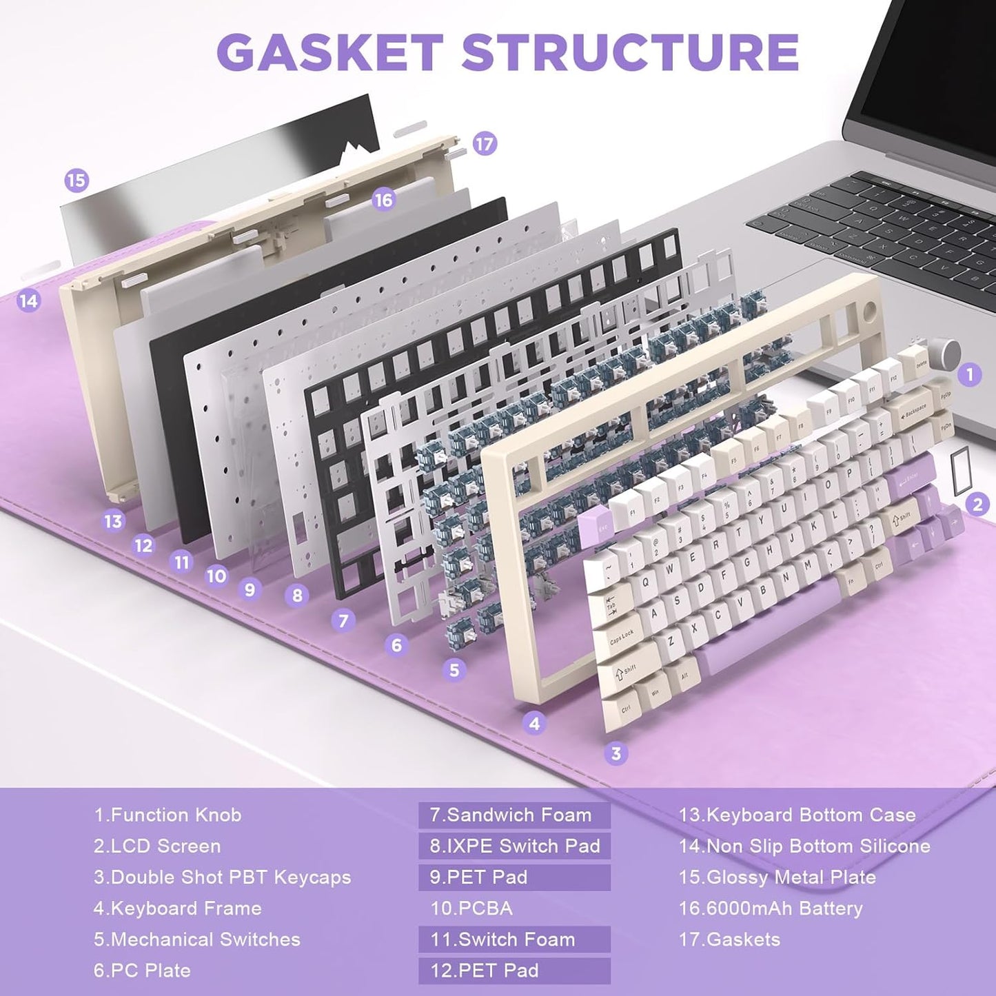 YUNZII AL80 Wireless Mechanical Keyboard,Full Aluminum CNC, Smart LCD Display,Hot Swappable Gasket Mount 75% Layout with Knob,BT/2.4G/USB-C,QMK/VIA Support for Win/Mac (Silver, Cocoa Cream V2 Switch)