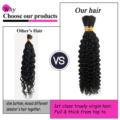 Curly Human Braiding Hair for Boho Braids Bohemian Water Wave Bulk 100% Human Hair for Micro Braiding Hair Wet and Wavy Boho Knotless Braids Hair No Weft 2 Bundles 100g Natural Color