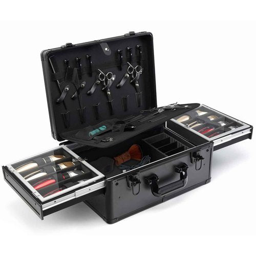 MoyRetty Professional Barber Case with Cap Clear dustproof, Barber Suitcase 6 Clipper Slots & 8 Shear Holders, 17.13" Portable Aluminum Organizer for Hair Stylists & Pet Groomers