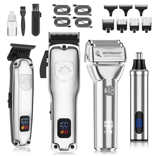 QREEYX Professional Hair Clippers for Men, Cordless Hair Clippers T-Blade Trimmer Nose Hair Trimmer Electric Shaver Set, Haircut Grooming Kit with LED Display, for Barber, Ideal Gift for Him