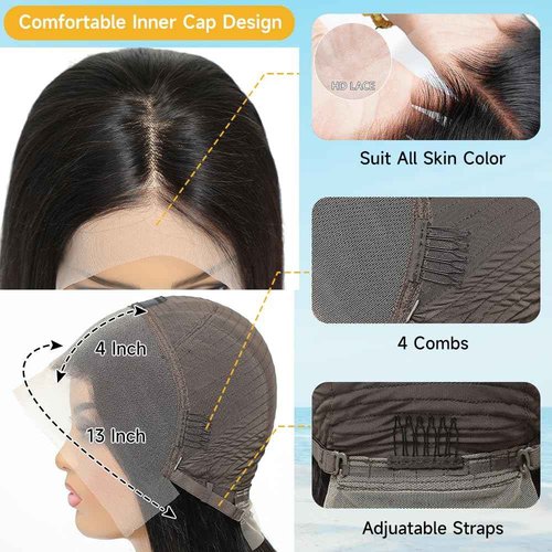 ASUTTRY Bob Wig Human Hair 200 Density 13x4 HD Lace Front Wigs Human Hair Pre Plucked Short Bob Straight Frontal Wigs Human Hair for Women Natural Black 12"