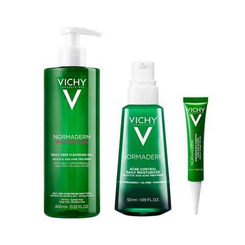 Bundle of Vichy Normaderm Daily Acne Face Wash, Normaderm Acne Moisturizer and Normaderm SOS Spot Treatment