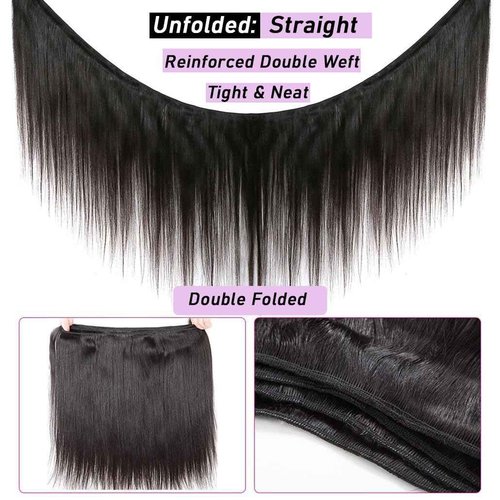 Beautymoon 12A Human Hair Bundles Straight 3 Bundles Human Hair 22 24 26 Inch 100% Unprocessed Brazilian Virgin Hair Straight Weave Bundles Double Strong Weft
