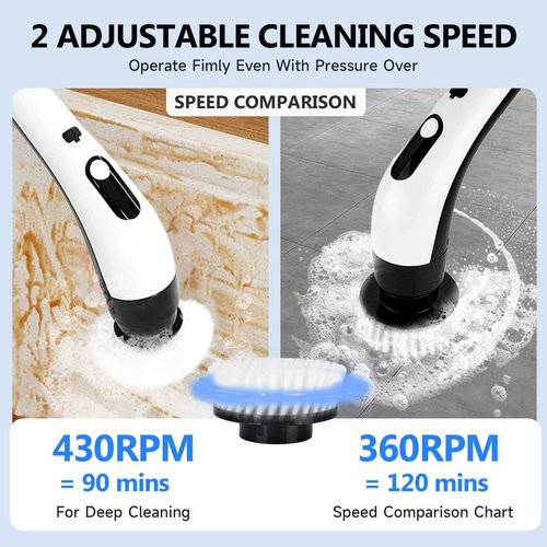 8 - in - 1 Electric Spin Scrubber, Cordless Cleaning & Shower Scrubber with Adjustable Handle, IPX7 Waterproof for Bathroom, Tile, Car, Kitchen, Floor, Tub | 8 Brush Heads, Powerful Horsepower