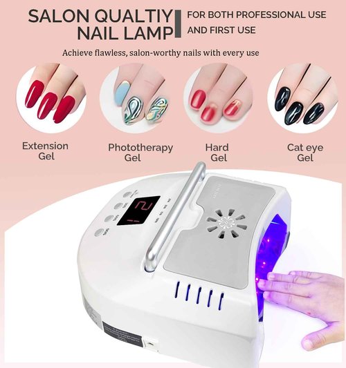 Cordless LED UV Nail Lamp,Professional Uv Llight for Gel Nails,OBEEGOO Nail Dryer for Acrylic Gel,Curling Lamp for Beauty Salon (White)