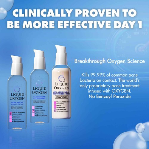 Liquid Oxygen Acne Treatment System for Acne-Prone Skin | Oxygen-Infused | Cleansing Wash, Blackhead Astringent & Hydrating Moisturizer | Blemish Control & Pimple Treatment | Dermatologist-Recommended