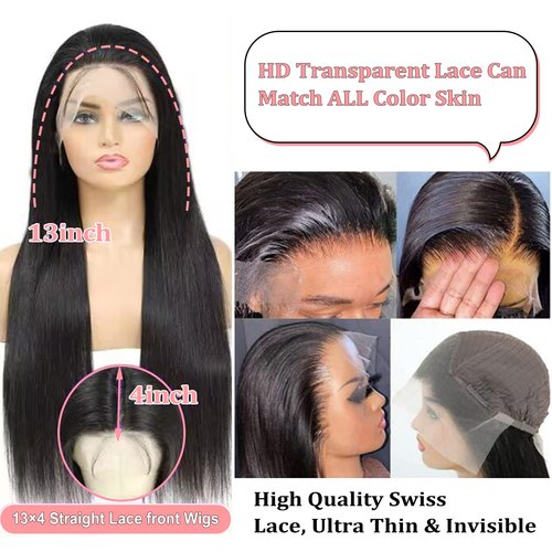 miniask 26 Inch HD Transparent 13x4 Straight Lace Front Wigs Human Hair 180 Density Frontal Wigs Human Hair HD Lace Pre Plucked Closure Wigs for Women