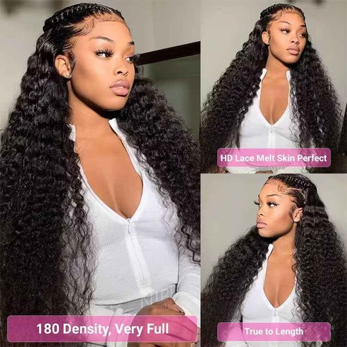 Squ&cir 13x4 Deep Wave Glueless Lace Front Wigs - Wet & Wavy, Pre-Plucked Curly, 26 Inch