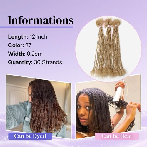 Siphis Sisterlocks Locs Extesnions Human Hair 0.2cm Thickness Micro Locs Curly Tips, Full Handmade Interlocking Permanent Soft Dreadlock Extensions (Brown 27# 0.2cm, 12 Inch 30 Strands)