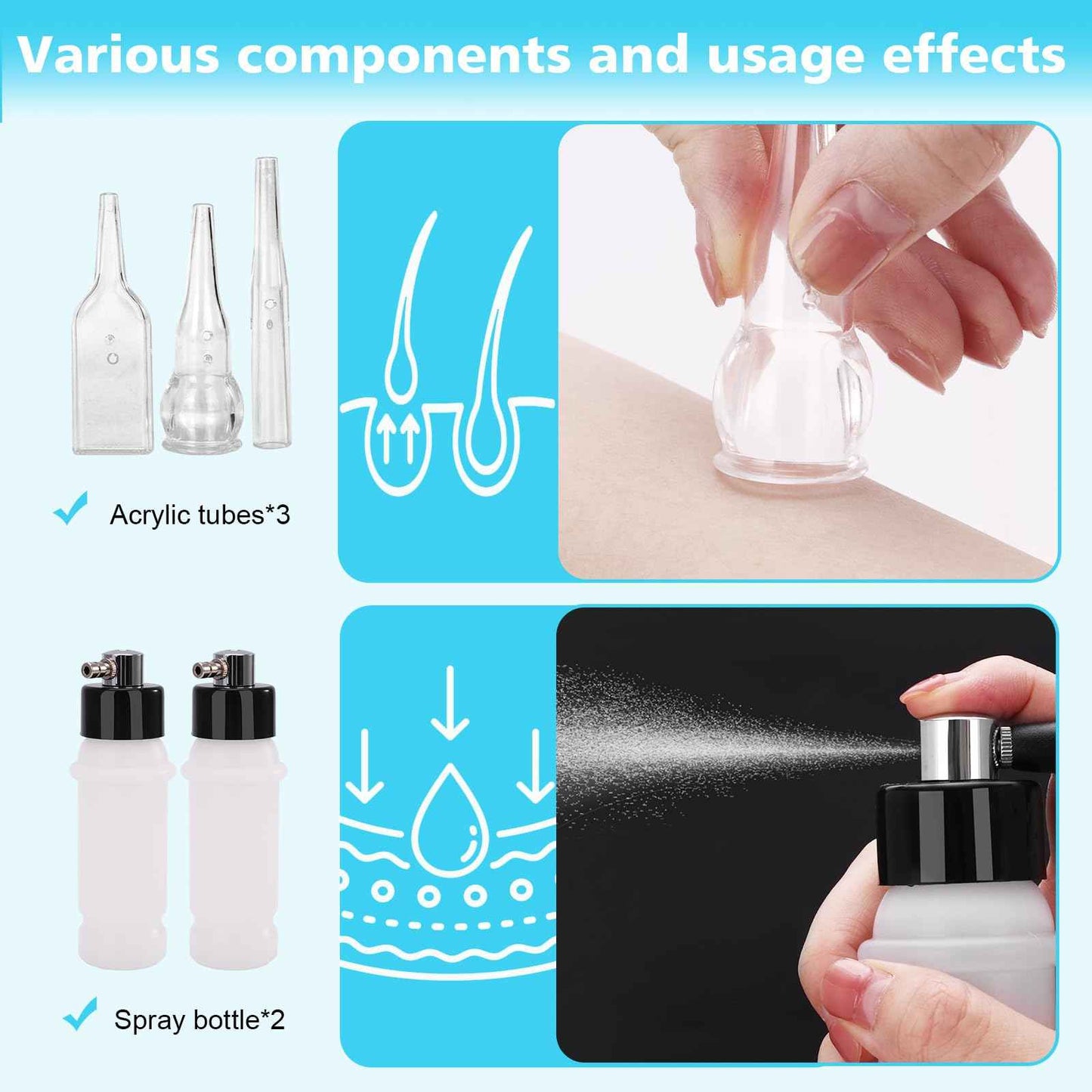 3 in 1 Diamond Micro DermaBrasion Machine, Mcwdoit Professional Dermabrasion Facial Skin Care Device with Wand, Spray Bottle and Vacuum Glass Tube for Personal Home Beauty Salon Use