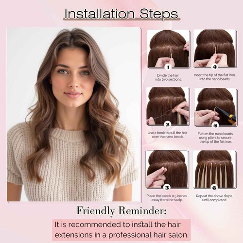 SEGO Nano Bead Hair Extensions Human Hair, 1g/s 50g/pack 22 Inch Nano Ring Hair Extensions, Highlight, Add Volume and Length, Nano Tip Hair Extensions for Women Medium Brown
