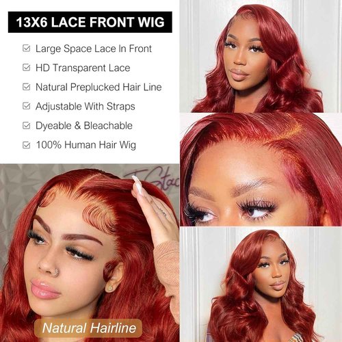 Beluck Reddish Brown 13x6 Lace Front Wigs Human Hair 180 Density 99j Burgundy Hd Lace Front Wigs Human Hair Pre Plucked Glueless Body Wave Frontal Wigs 24 Inch