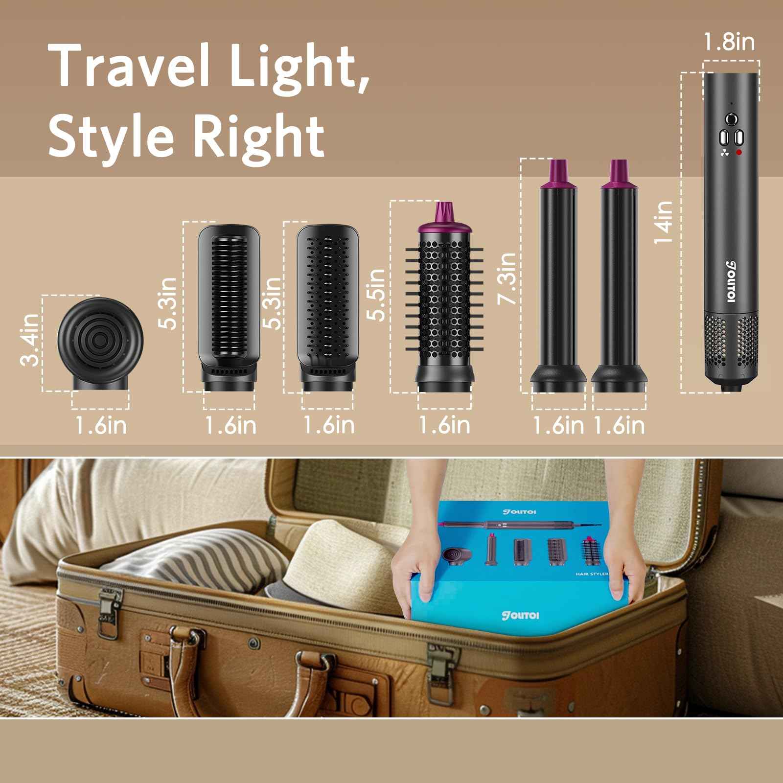 Hair Dryer Brush 6 in 1 Hair Styler, Jolitoi Air Styler with 110,000 RPM High-Speed Negative Ionic Hair Dryer, Auto Wrap Curler, Blow Dryer Brush for Volumize, Straight, Wavy, Curly (Dark Grey)