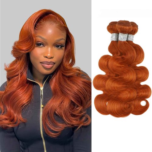 ALHER #350 Ginger Bundles Human Hair Body Wave 12A 100% Brazilian Virgin Remy Hair for Black Women Soft Thick Copper Orange Color 12 14 16 Inch