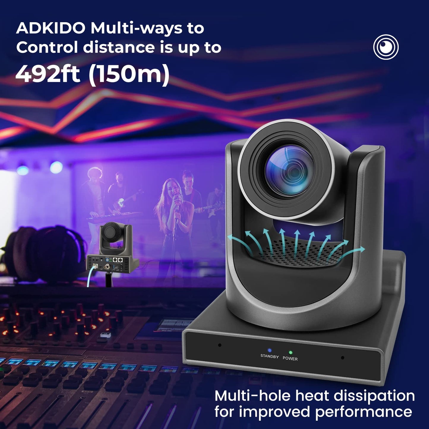 ADKIDO PTZ Camera - 20X SDI with Optical Zooming, POE, IP Live Streaming, 3G-SDI & USB Output, Ideal for Church, Conferences, Teaching