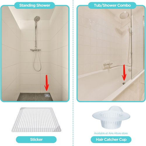 Aire Allure, 25 Pack, Disposable Shower Drain Hair Catcher Mesh Stickers, 6 inch, Square