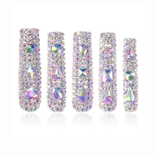 LOVFUL Press on Nails Eternal Stunning | Handmade with Full Covered Crystals | Reusable Fake Nails | Square Long 2.2 in | H46-M