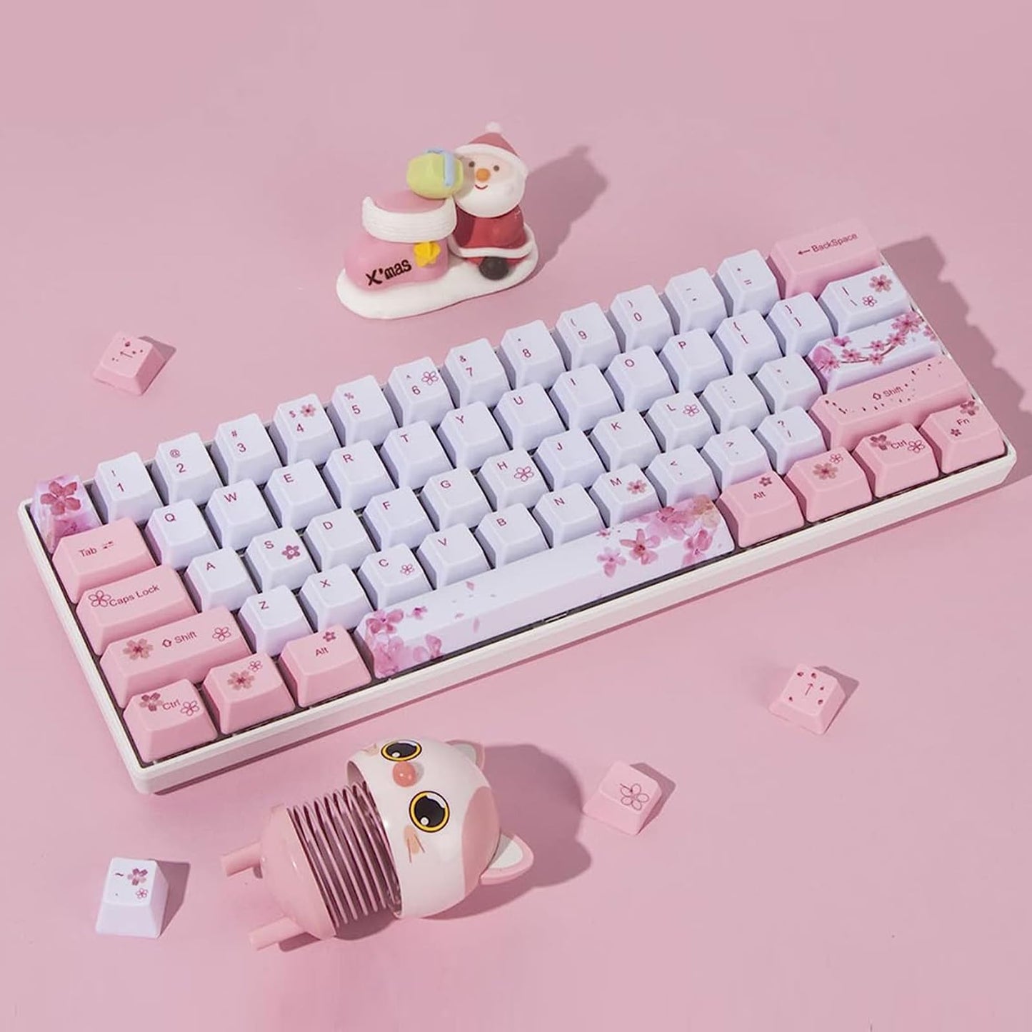 ZMX Cherry Blossom Pink Mechanical Keyboard,60% Compact Hot Swappable USB-C Wired RGB Gaming Keyboard 61 Keys Mini Cute Keyboards with Dye-Sublimation PBT Keycap for PC/Mac (Brown Switch)