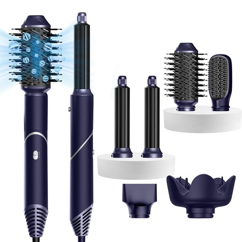 6 in 1 Blow Dryer Brush, Hair Dryer with Diffuser for Curly Hair, Negative Ionic Hair Dryer Brush Set, Air Curling Iron Air Styler, Brush Blow Dryer Straight, Volumize, Drying Hair Styling Tool