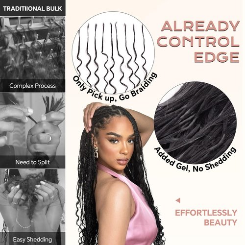 Pre-Divided Deep Wave Human Braiding Hair for Boho Braids Bulk Hair Pre-stretched Human Braiding Hair Deep Wave For Black Women (Natural Black, 22 Inch - 320 Roots/120g)