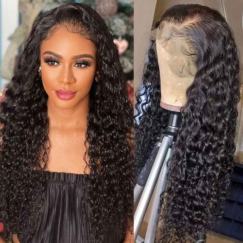 ONECHULY 13x4 HD Transparent Water Wave Lace Front Wigs Human Hair Pre Plucked with Baby Hair 180% Density Water Curly Wave Lace Frontal Wigs for Black Women 28 Inch Natural Color