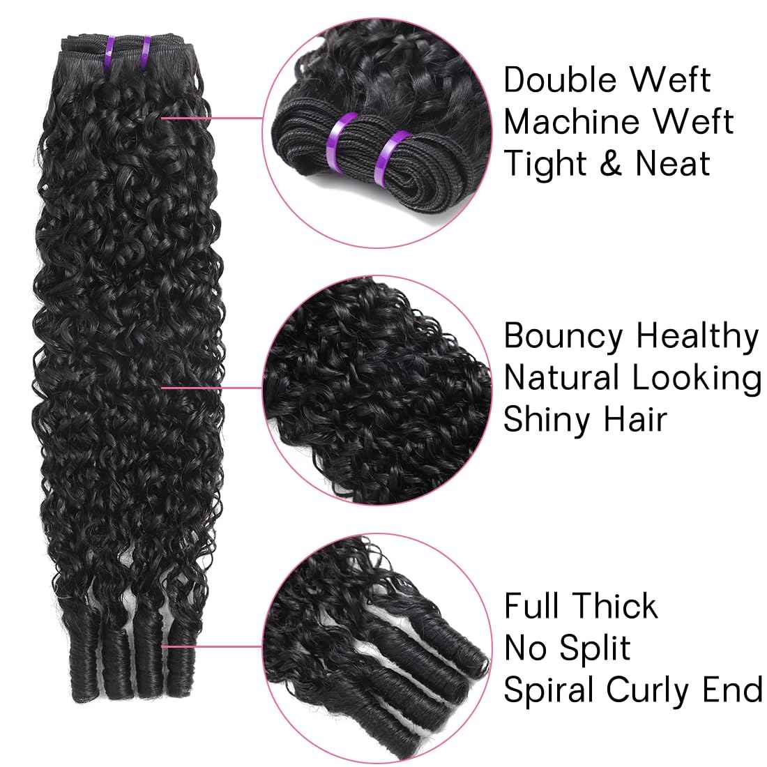 3C4A Curly Hair Extensions 18 20 22 Inch Double Weft Burmese Raw Hair Water Wave Bundles Natural Black for Women
