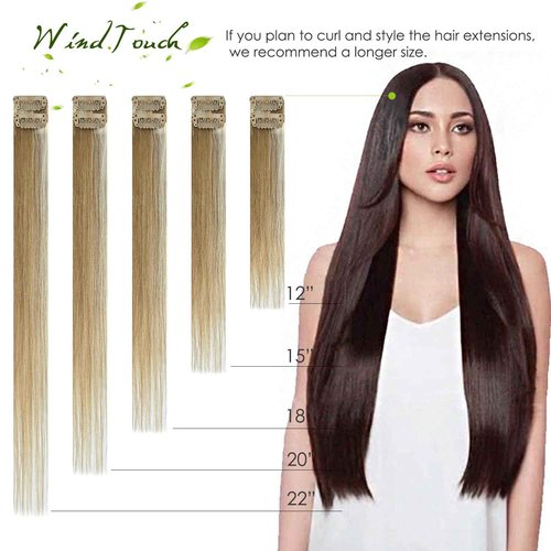 WindTouch Clip in Hair Extensions - 100g Real Human Hair, Mixed Bleach Blonde, 7pc 20-inch Thicker Extensions