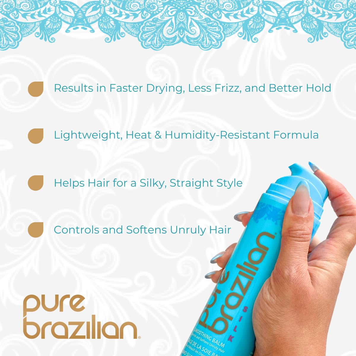 Pure Brazilian Silk Smoothing Balm with Keratin, Hydrolyzed Silk & Coconut Oil, Anti-Frizz, Nourishing & Strengthening, Salon-Quality Treatment, Pack of 2, 6.78 Oz