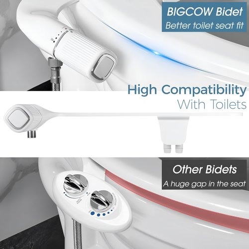 BIGCOW Ultra-Slim Bidet Attachment for Toilet 2 Pack - Dual Nozzle (Frontal & Rear Wash) with Adjustable Cold Water Pressure and Stainless Steel Inlet - Hygienic Solution for Fresh Cleanliness