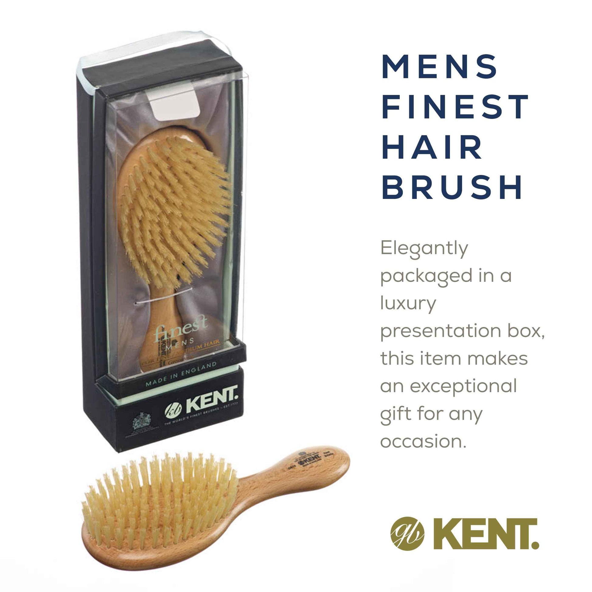 Kent OG3 Finest Men's Hair Brush and Facial Brush for Beard Care - 100% Natural White Boar Bristle Brush for Mens Grooming, Scalp Brush, 360 Wave, and Beard Straightener For Men's Hair Care